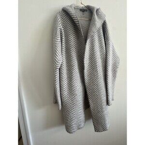 Primark Gray Chevron Knit Hooded Cardigan Sweater M with Pockets Open Front